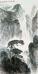 梁镇雄作品 《深谷飞流》